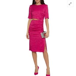 ALICE + OLIVIA fuchsia silk cutout midi dress cap sleeve short sleeve cocktail